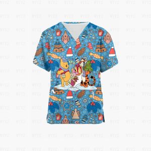 T-shirt Christmas Scrub Printing TShirt Gift Top V Neck Female Nurse Uniform Short Sleeve Shirt Pet Grooming Veterinary Overalls