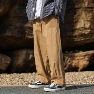 Calças masculinas outono vintage carga moda solta reta perna larga homens mulheres streetwear causal calças preto / branco / cáqui