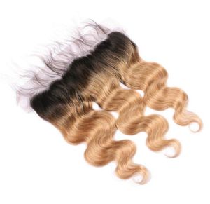 1B27 Honey Blonde Ombre Brazilian Human Hair Full Lace 13x4 Ear to Ear Frontal Body Wave Light Brown Ombre Lace Frontal Closure5242806