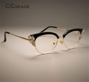 CCSpace Gorgeous Ladies Cat Eye Shiny Rhinestones Glasögon Frames For Women Brand Designer Eyewear Optical Gyeglasses 451206817133