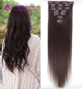 2 Darkest Brown Clip in Hair Extensions Brasilianskt mänskligt hår 1622 tum 7st Ställ mänskligt hårklipp i förlängningar för kvinnor4574195