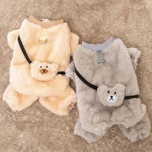 Cão vestuário urso bolsa de ombro para cães e gatos rebocando mochila de quatro pernas roupas de lã pequeno tamanho médio outono inverno