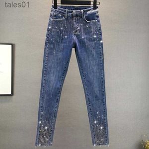 Damenjeans in Übergröße 4XL! Mode-Jeans mit Diamantfüßen, Frühlings-Taille, heiße Bohr-Bleistiftjeans 240304