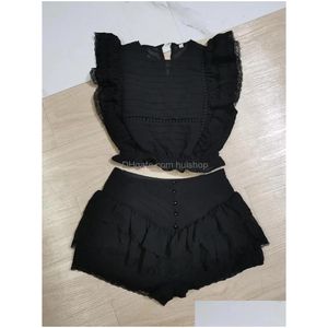 Work Dresses High Quality 2022 Sunday Set Elastic Waistband Cropped Top With Ruffle Detail And Cute Mini Shorts Skirts9690012 Drop D Dhdxk