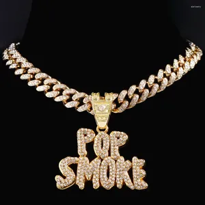 Pendant Necklaces Fashion Men Wome Bling Iced Out POP SMOKE Letter Necklace With 13mm Cuban Link Chain Choker Hip Hop Jewelry