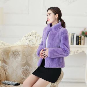 Fur women real natural whole skin rex Rabbit fur coat stand collar short outerwear coats 2019 winter lady long sleeved Slim clothing