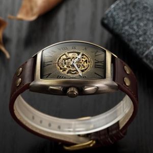 Fashion Vitage Men Watches Shenhua Skeleton Skull Watches Men Automatic Mechanical Leather Relogio Masculino2009