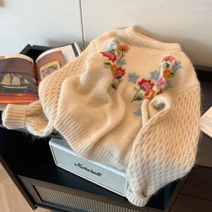 Kvinnors tröjor limiguyue mjuk kashmir blommig broderi tröja kvinnor o-hals långärmad ull stickad pullover fjäder höststickande jumper