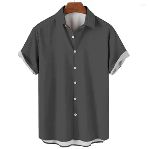 Camisas casuais masculinas camisa de moda verão de manga curta camiseta lapela botão para baixo 3d impresso cor sólida