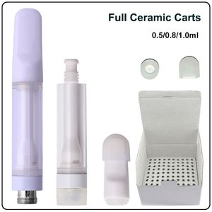 Full Ceramic Vape Cartridge Pressed Atomizer White 0.5ml 0.8ml 1.0ml Lead Free Childproof Push Top Pure All Ceramics 510 Thread Empty Carts