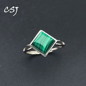 CSJ Trendy Anello in malachite naturale Sterling 925 Argento quadrato 8mm per le donne Femme Compleanno Festa di nozze Gioielli Regalo 240220