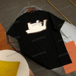 xinxinbuy Herren Designer T-Shirt 2024 Leder Brief Stickerei Ärmel Paris Muster Kurzarm Baumwolle Damen Blau Schwarz Rot S-2XL