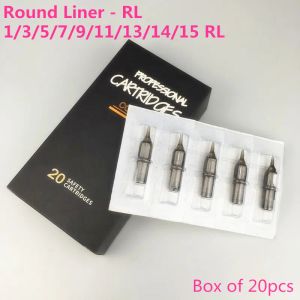 Kits Box of 20pcs 0.30/0.35mm Premium Gray Tattoo Needle Cartridges Round Liner 1/3/5/7/9/11/13/14/15rl