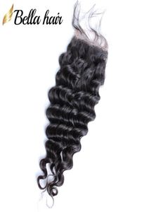 Bella Hair Deep Wave Lace Closure 4x4 جزء غير معالج ماليزي عذراء العذراء البشرية مع شعر الطفل 3874568