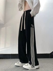 Capris Zoki Pantaloni sportivi neri a righe streetwear da donna Pantaloni casual a vita alta con lettera americana a vita alta Pantaloni casual con lacci larghi alla moda