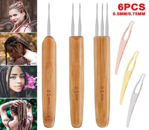 Ferramentas artesanais 6 peças 075mm05mm dreadlocks crochê ganchos conjunto extensões de cabelo agulhas de tecelagem ferramenta de agulha de bloqueio tp7394396