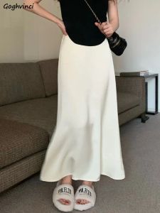 Gonne Gonne alla caviglia Donna Elegante Lady Estate Casual Moda Allentata Stile coreano Chic Vita alta Minimalista Vintage Maxi Faldas