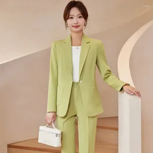 Zweiteilige Damenhose, elegante grüne Damen-Büro-Arbeitskleidung, Blazer, formelle Uniform-Designs, Hosenanzüge mit und Jacken, Mantel, professionell