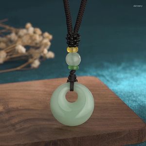 Pendant Necklaces Ethnic Style Simple Unisex Necklace Green Natural Jade Hand Woven Rope Chain For Men Women China Jewelry Gifts