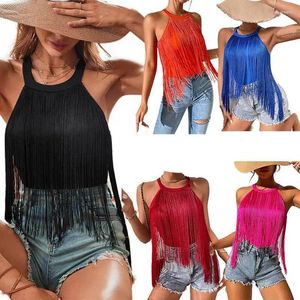 Kvinnors tankar Kvinnor Rem Camis Lace Crochet Tassel Ruffles Beach Crop Vest Tank Swimewear Sexig Knited Topps Tees Bh Shirt Shirts