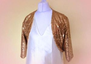 Custom Made Gold Sequins Wedding Bridal Jacket 34 Long Sleeve wedding bolero Bridesmaid Jacket8325362