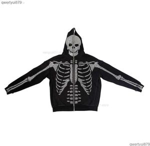 2023 New Men's Jackets Sketon Oversized Full Zip Up Over Face Evil Skull Y2k Rhine Diamond Hoodies Harajuku Grunge Goth Punk 122022H3449612
