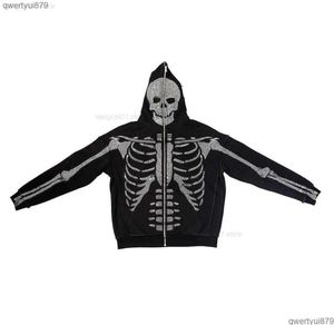 2023 Neue Herrenjacken Sketon Übergroße Full Zip Up Over Face Evil Skull Y2k Rhine Diamond Hoodies Harajuku Grunge Goth Punk 122022H3449612