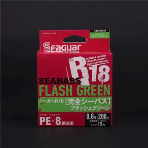 100% originalmärke Seaguar Seabass PE X8 8 Strängar flätad fiskelinje 11lb-35lb 150 m 200 m grön färg gjord i Japan 240220