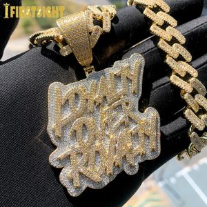 Iced Out Bling CZ Letter Loyalty Over Royalty Pendant Necklace Cubic Zirconia Two Tone Color Charm Men Women Hip Hop Jewelry 240226