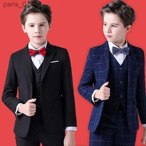 Garnitury Spring Big Boys Najwyższej jakości w kratę garnitur ślubny nastolatek Kid Formal Tuxedo Bowtie Dress Children Blazer Party Costume