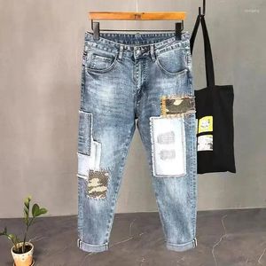 Pantaloni per jeans maschile giunti per uomini pantaloni da cowboy dritti affusolati di alta qualità primavera autunnale 2024 classico di moda coreano