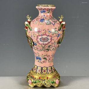 Vasos sala de estar quarto decoração qing imperador qianlong ano cobre incrustado pastel flores padrão vaso ornamental porcelana antiga