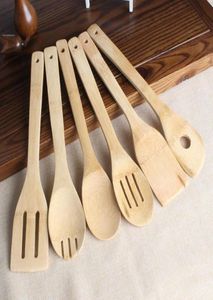 Bambusked Spatula 6 Styles Portable Wood Utensil Kitchen Cooking Turners Slitted Mixing Holder Shovels T2I58039874356