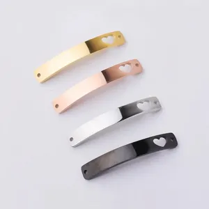 Hänghalsband 5st rostfritt stålplattor charm för att spela in 2 hål metall ihålig hjärtanslutning för armband halsband spegel polerad