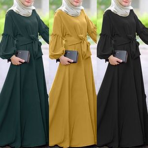 女子イスラム教徒のアバヤドレスソリッドカラー長袖長い長いスカートドレス