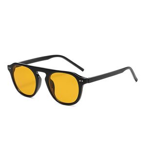 نظارة شمسية مستديرة للنساء الرجال عتيقة صفراء أسود مصمم الشمس نظارات بيضاوية الإطار