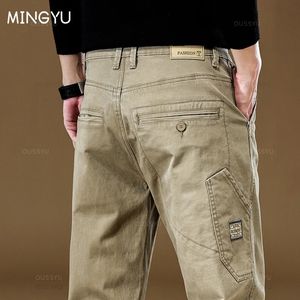 Mingyu Brand Mens Khaki Cargo Pants 97 ٪ Cotton Slight Solid Wover Wear Pant Pant Korean Classic Jogger Prouters Male240304