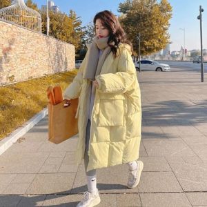 Parkas creme amarelo para baixo jaqueta de algodão para as mulheres comprimento médio 2023 inverno novo solto casaco de algodão com engrossado jaqueta quente tendência