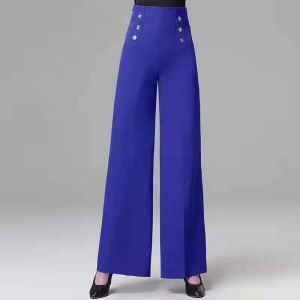 Capris Spring och Autumn Women's High midja breda benbyxor Solid Button Bright Line Decoratio Loose Office Lady Fashion Casual Pants