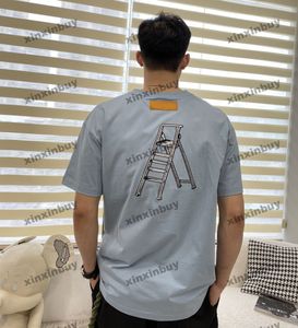 Xinxinbuy Men Designer Tee T Shirt 2024 Hammer drabinę haft haftowe z krótkim rękawem bawełniane kobiety niebieskie czarne czerwone s-xl
