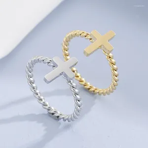 Anelli a grappolo 2024 Croce di moda per donna Design Anelli a catena intrecciata in acciaio inossidabile Mujer Accessori per dita
