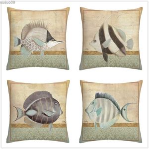 Chair Covers Retro deep sea fish linen pillowcase sofa cushion cover home decoration can be customized for you 40x40 45x45 50x50 60x60