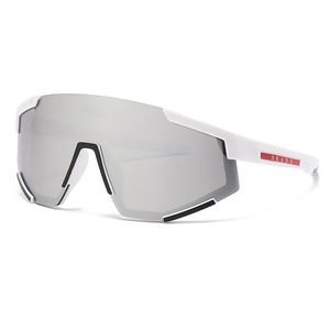 Designer Shield Sunglasses Branco Visor Red Stripe Mens Mulheres Ciclismo Eyewear Homens Moda Polarizada Óculos De Sol Ao Ar Livre Esporte Running Óculos Com Pacote