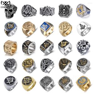 Cluster Rings CORVICI Masonic Freemason Punk Vintage Gothic Aesthetic Retro Stainless Steel Biker Accessories Jewelry For Women Men