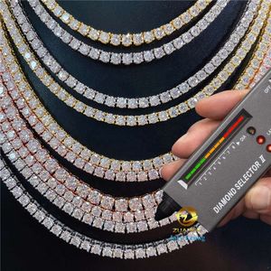 Moissanite Hip Hop Jewelry Gold Plated 925 Sterling Silver 2mm-6.5mm Vvs Diamond Tennis Necklace Chains