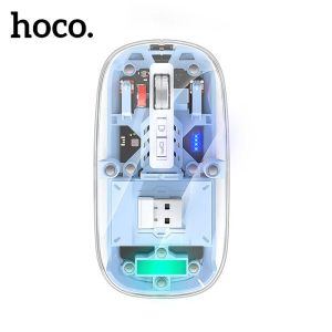 Mice HOCO Acrylic Transparent cover Wireless Mouse DPI 2400 Battery Display Gamer Silent Gaming Optical USB C For Laptop Tablet PC