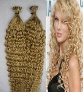 Blond brasiliansk hår keratin fusion hårförlängningar jag tipsar hårförlängningar 100g afro kinky curly4040004