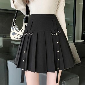 Röcke Koreanische Chic Verband Hohe Taille Falten Mini Rock Frauen Frühling Sommer Beiläufige Kurze Schwarz/Grau Mode Femme