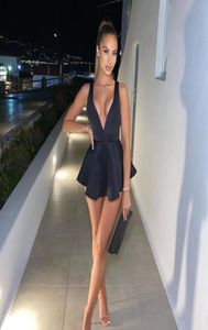 Casual Dresses Women Sexy Halter Deep V Neck Backless Mini Dress Pink Zipper Shorts BodyCon Club Party Beach Robe Egirl Clothes2873753