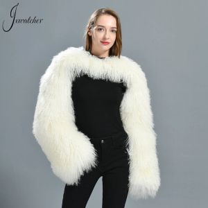 Fur Jxwatcher Women's Real Mongolian Fur Coat Long Sheep Hair Double Sleeves Autumn Winter Ladies Fashion Luxury Natural Fur Outwear